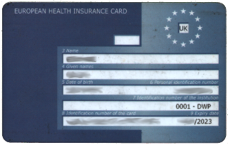 an EHIC with personal details redacted
